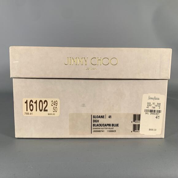 JIMMY CHOO Size 8 Navy Black Diamond Velvet Loafers